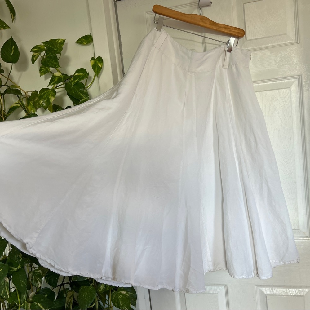 White linen blend midi skirt